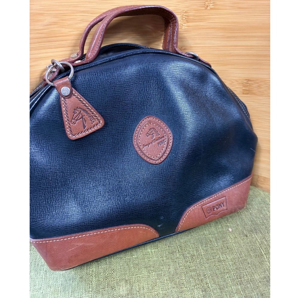 Vintage Pony Image of Fashion Black Brown Dome Satchel Crossbody Bag Equestrian